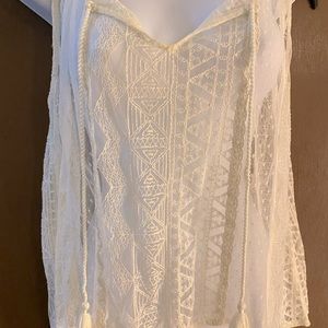 Completely sheer, awesome print, V-neck with strings